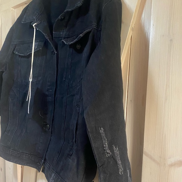 nwt jacket Boho Floral Embroidery - faded black denim jean charcoal coat flowers - Picture 10 of 16